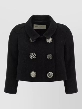 Dries Van Noten cropped coat jewelled buttons floral texture