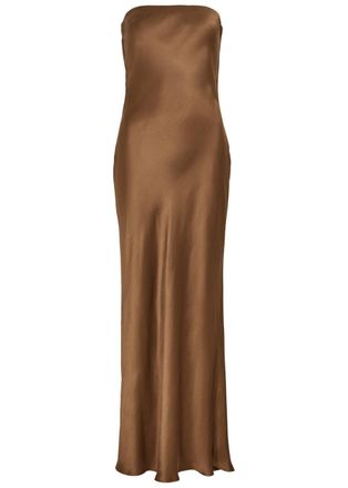 Bec&bridge Moon Dance Strapless Satin Maxi Dress - Chocolate - 16 (UK16 /xl)