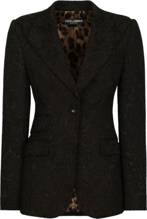 Dolce & Gabbana Tijdloze zwarte brokaateffect blazer - Dames - Blazers - Zwart - M - Polyester - Jassen