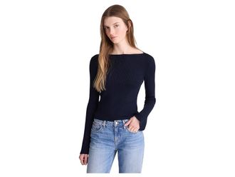 Madewell Flared-Sleeve Boatneck Sweater in Merino Wool-Silk Blend Womens Sweater Dark Navy : XL (Womens 14-16), Silk/Wool