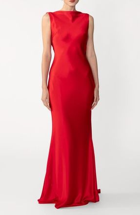 Sau Lee Calli Satin Backless Gown in Red at Nordstrom, Size 14