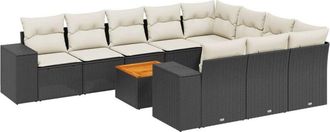 vidaXL Set De Sof&aacute;s De Jard&iacute;n 11 Pzas Y Cojines Rat&aacute;n Sint&eacute;tico Negro Vidaxl