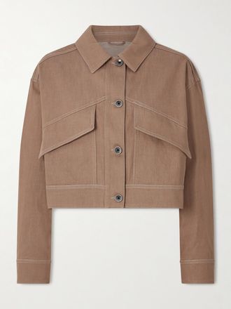 Brunello Cucinelli Giacca Cropped In Twill Di Cotone - Neutri