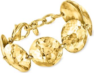 Ross-Simons Italian 14kt Yellow Gold-Plated Hammered Disc-Link Bracelet