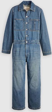 Levi's Womens Levis Iconic Collared Neck Long Sleeve Solid Patterned Jumpsuit in Stop Flaxing - Blue - Size 14 UK