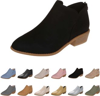 Generic Womens Faux Suede Leather Ankle Boots UK 5.5 Pointed Toe Chunky Stacked Low Heel Booties Short Booties with Back Zipper Chelsea Boots Winter Fall Ankl