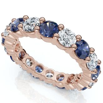 Pompeii3 3Ct Blue Sapphire & Diamond Eternity Ring 14k Gold Lab Grown