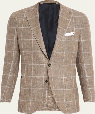 Kiton Mens Cashmere, Wool and Silk Windowpane Sport Coat