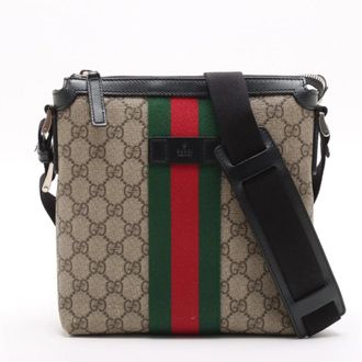 Gucci Gg Canvas Brown Gg Canvas Leather Shoulder Bag (Pre-Owned)