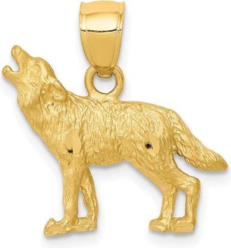 Diamond2Deal 10k Yellow Gold Diamond-cut Wolf Pendant