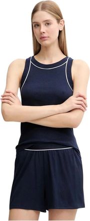 Lacoste Ribbed Cotton Pyjama Set - Dames - Pyjama - Blauw - XS - Katoen - Nachtkleding