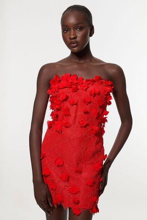 Karen Millen Womens Petite Applique Lace Corset Woven Mini Dress - Red - Size 12 UK