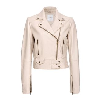 Pinko Beige Leren Bikerjack met Metalen Details - Dames - Zomerjassen - Beige - L - Katoen - Jassen