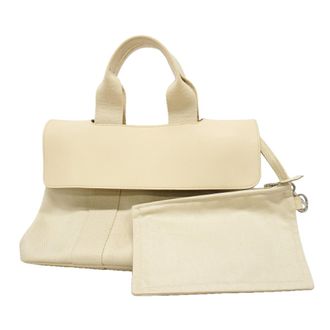 Herm&egrave;s Ivory Toile Chevron Tote Bag (Pre-Owned)