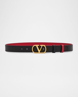 Valentino Garavani VLogo Signature Reversible Leather Belt, 30mm