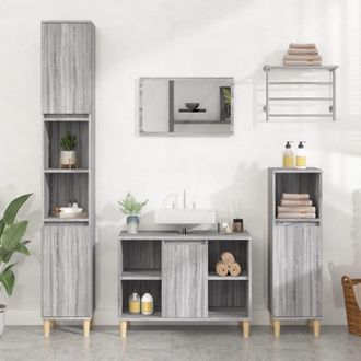 vidaXL Set De Muebles De Ba&ntilde;o 3 Pzas Madera Contrachapada Gris Sonoma Vidaxl