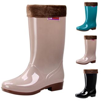 Generic Womens Knee High Rain Boots Waterproof Garden Shoes Boots with Plush Lined Winter Warm Anti-Slipping Rainboots Ladies Comfort Lightweight Design Easy 
