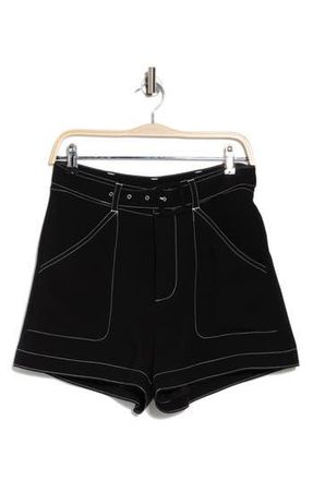 Cinq &agrave; Sept Alena Belted Shorts in Black/Ivory at Nordstrom Rack, Size 2