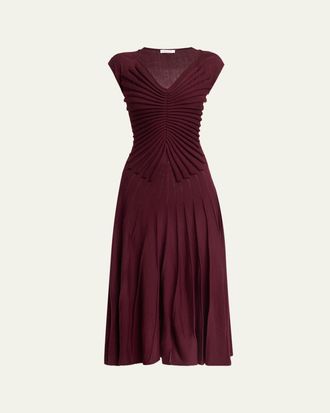 Alaia Sculpting Cap-Sleeve Midi Dress