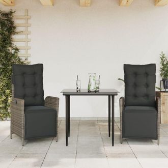 vidaXL Vidaxl - Set Comedor De Jard&iacute;n 3 Piezas Con Cojines Rat&aacute;n Sint&eacute;tico Gris