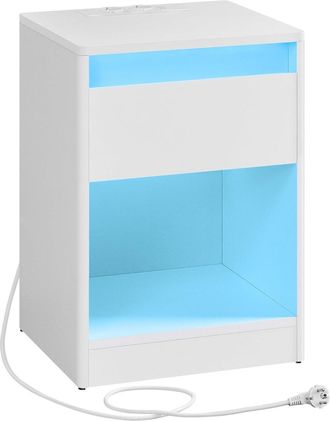 Vasagle Mesita de noche con caj&oacute;n y estaci&oacute;n de carga de color blanco