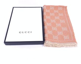 Gucci Wool GG Logo Scarf In Womens Pink (Pre-Owned)