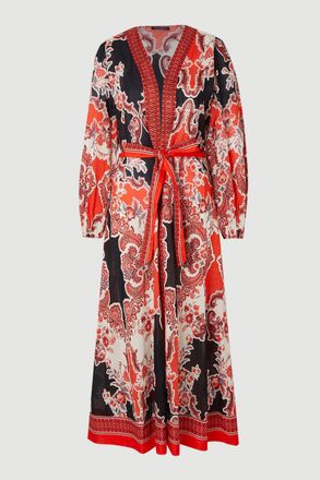 Karen Millen Womens Scarf Mirrored Print Cotton Voile Beach Maxi Dress - Red - Size X-Small