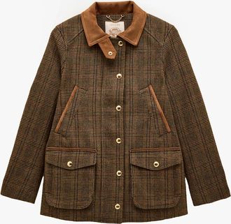 Joules Womens Joules CONTEMPORARY Womens Check Tweed Fieldcoat Brown - Size: 14