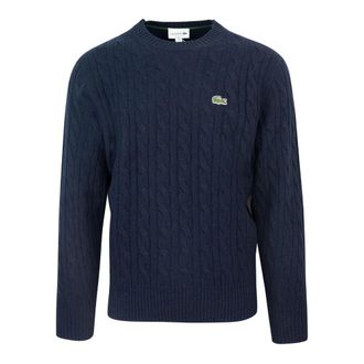 Lacoste Round-neck Knitwear, male, Blue, M, Blue Finezza Jumper 100% Wool