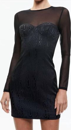 Alice & Olivia Takako Mesh Crew Neck Mini Dress In Black