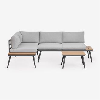 Sklum Set Da Giardino Con Divano Angolare 4 Posti E Tavolino In Alluminio E Legno Nadi Sklum
