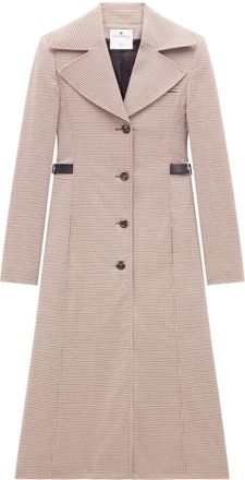 Courr&egrave;ges checked wool long coat - women - Wool/Elastane/Cotton - 38 - Brown