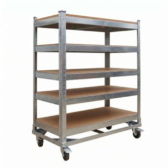 Relaxdays Carro De 5 Niveles Relaxdays, Ruedas Con Freno, Hasta 750 Kg, 110 X 90 X 45 Cm, Carro De Taller M&oacute;vil, Acero, Plateado