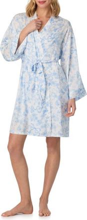 Room Service PJs Tess Butterflies & Bows Print Short Robe in White Blue at Nordstrom, Size Small