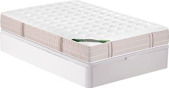 Vente-Unique Conjunto 140 x 190 cm canap&eacute; abatible blanco + colch&oacute;n de muelles ensacados 5 zonas y viscoel&aacute;stica y tejido anti-chinches grosor 24 cm - VIREVO de NA