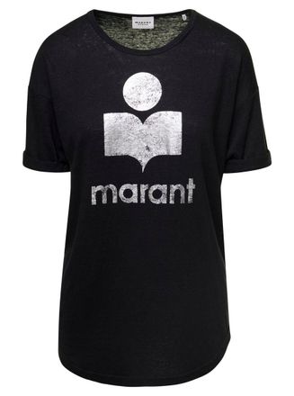Isabel Marant Koldi Black Crewneck T-Shirt With Contrasting Logo In Linen Woman Isabel Marant Étoile