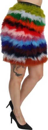 Dolce & Gabbana Womens Red Blue High Waist Mini Feather Skirt