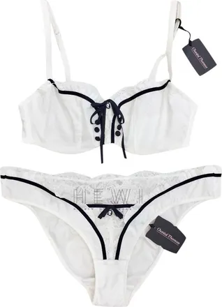 Chantal Thomass Paris Ivory Leavers Lace Half Cup Bra & Brief Set Size M