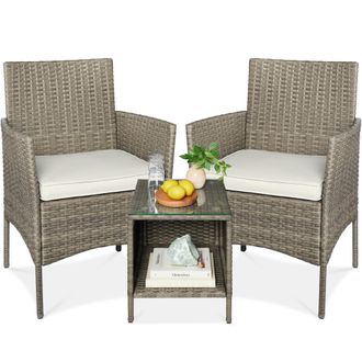 Best Choice Products 3-Piece Outdoor Wicker Conversation Patio Bistro Set, w/ 2 Chairs, Table