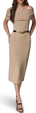 DKNY Off the Shoulder Rib Dress in Camel at Nordstrom, Size X-Large