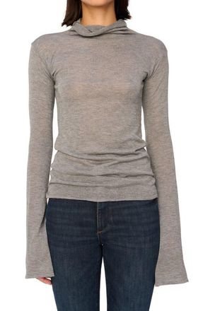 DL1961 Semisheer Bell Sleeve Turtleneck Top in Charcoal at Nordstrom, Size Small