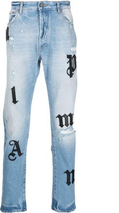 Palm Angels logo-patches straight-leg jeans - men - Leather/Cotton/Cotton/Polyester/Polyurethane - 36 - Blue