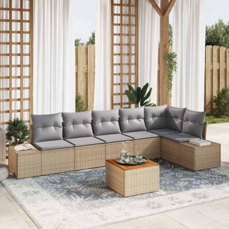 vidaXL Vidaxl - Conjunto De Sof&aacute; De Jard&iacute;n Con Coj&iacute;n 7 Pcs Beige Polirat&aacute;n