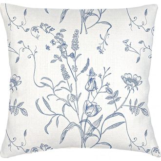 Anaya with Love English Garden Linen Pillow with Down Alternative Insert in Blue at Nordstrom, Size 2Ft 0In X 2Ft 0In