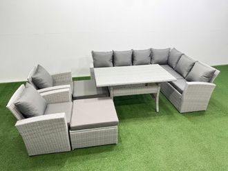 Fimous Rattan Garden Furniture Set Outdoor 10 Seater Dining Corner Sofa Set in Light Grey