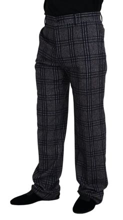 Dolce & Gabbana Gray Checkered Mid Waist Men Pants Alpaca Cotton Nylon