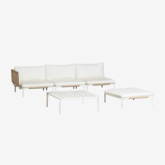 Sklum Conjunto De Jard&iacute;n Con Sof&aacute; Modular Esquinero De 3 Piezas, Mesa De Centro Y Puff En Acero Roubly Sklum