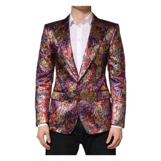 Dolce & Gabbana Blazers, male, Multicolor, Size: M Dolce & Gabbana Multicolor Jacquard Single Breasted Blazer