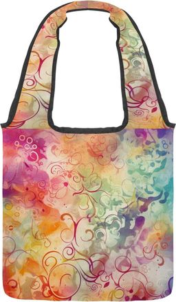 Generic Artistic Abstract Colorful Texture Reversible Canvas Shoulder Tote - Double-Sided Print, 12oz Cotton, 27cm Drop, Fold-Flat Bag for Travel, Shopping, S