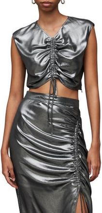 AllSaints Carla Metallic Crop Top in Gunmetal Grey at Nordstrom Rack, Size 10